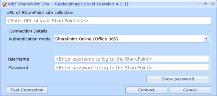 Opzioni di autenticazione SharePoint in ReplaceMagic