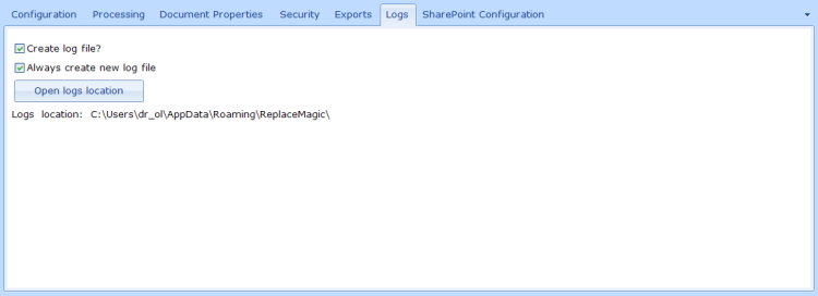 Logs configuration within ReplaceMagic